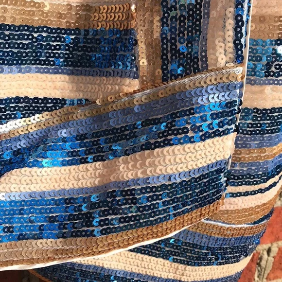 RYSE X Revolve Blue & Gold Sequin Wrap Mini Dress - Picture 4 of 16